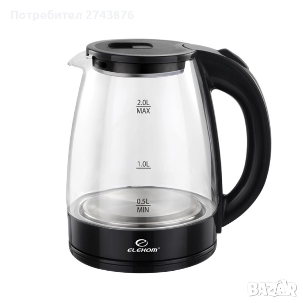 Електрическа Кана ЕК-1800G, 2 Литра, 1500 W, Термоустойчиво тяло от боросиликатно стъкло, снимка 1
