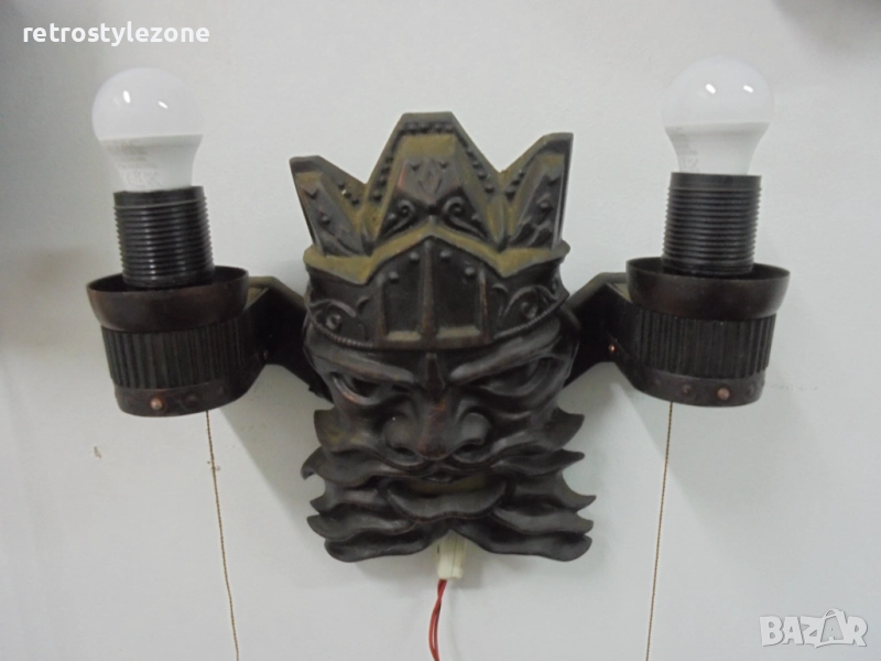 № 8354 Стара руска стенна лампа – метална, образ на Нептун , снимка 1