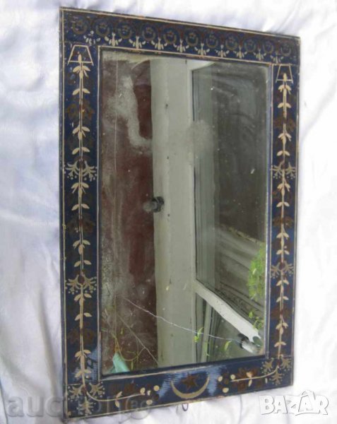 Стенно ГОЛЯМО Старo турско огледало дървена рамка УНИКАТ 19век, зелен ковьор, 2 бр битов кът, снимка 1