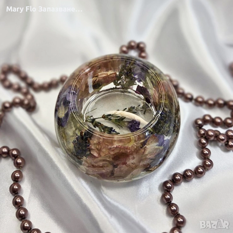 Кутийка за бижута/ свещник от епоксидна смола и вечни естествени цветя, снимка 1