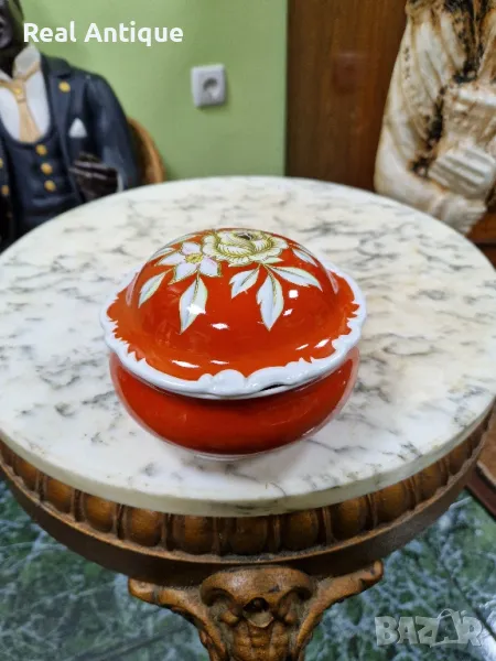 Стара рядка антикварна колекционерска порцеланова кутия за бижута Schau bach Kunst , снимка 1