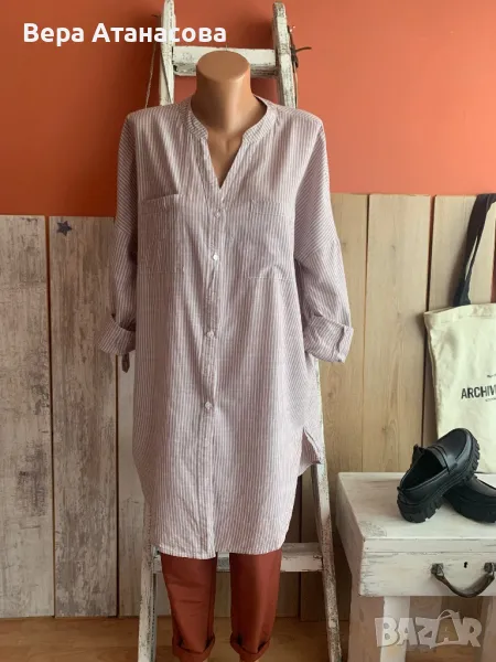 🤎🤍🤎 Дълга памучна риза ба райета🍍 м/л/хл🍋, снимка 1