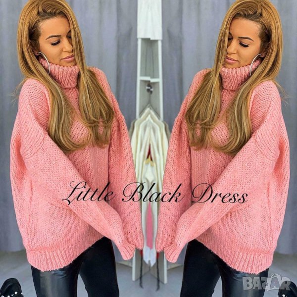 Изчистен пуловер с поло яка от мохер в розов,жълт и червен цвят, снимка 1