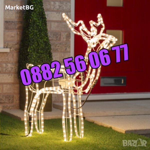 Голям LED светещ елен жълта светлина, коледен елен, коледна украса, снимка 1