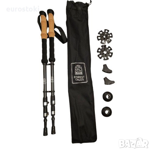 Карбонови телескопични трекинг щеки Forest tales с дръжките от корк - Телескопични ултра леки карбон, снимка 1