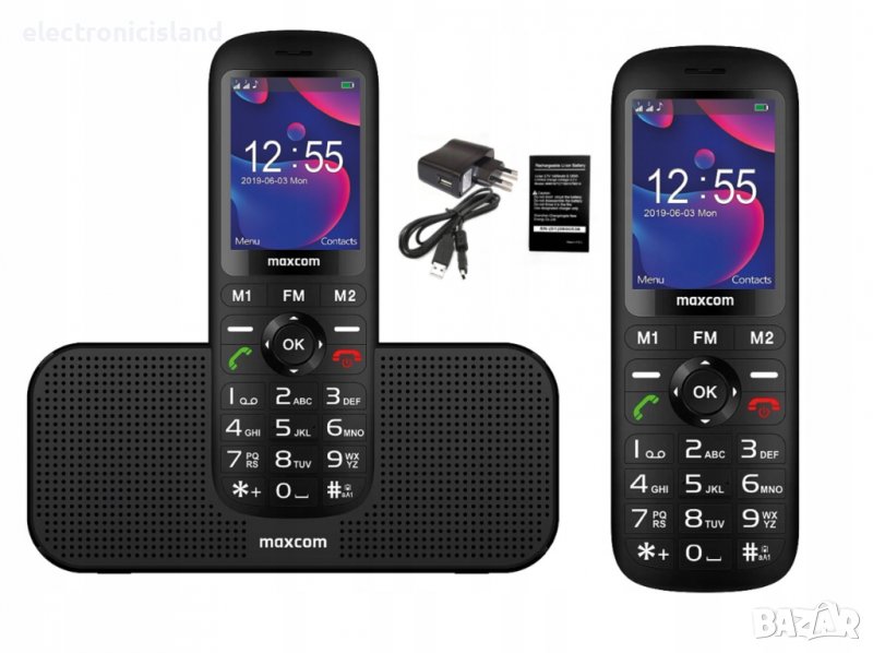 Мобилен телефон MaxCom MM740, Dual SIM, Black + док блутут колонка за зареждане с FM радио, снимка 1