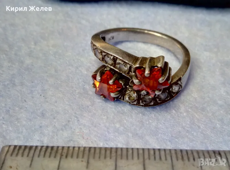 ШАРМАНТЕН СКЪПОЦЕНЕН СРЕБЪРЕН ПРЪСТЕН СРЕБРО 925 със ЗВЕЗДИЧКИ от ГРАНАТ и БЛЕСТЯЩИ ЦИРКОНИ 47491, снимка 1