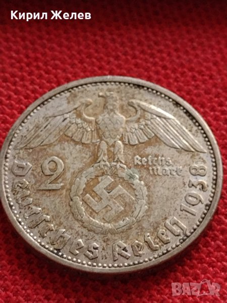 СРЕБЪРНА МОНЕТА 2 райхсмарки 1938г. Нацистка Германия Трети Райх с СВАСТИКА уникат 72021, снимка 1