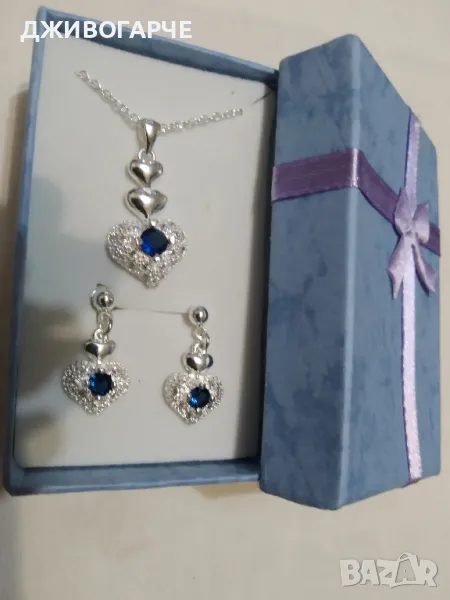 Нов, дамски сребърен комплект-колие и обеци. В кутия-лукс., снимка 1