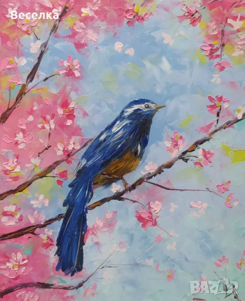 Рисувана картина на птица с маслени бои, релеф, снимка 1