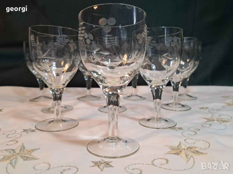 български гравирани стъклени чаши за ракия 28/2, снимка 1