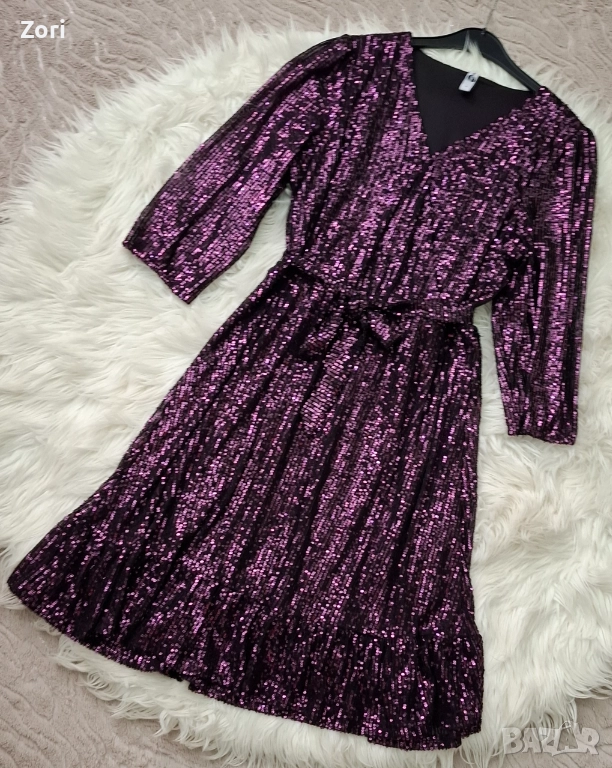 РАЗКОШНА рокля, цялата в лилави пайети, снимка 1