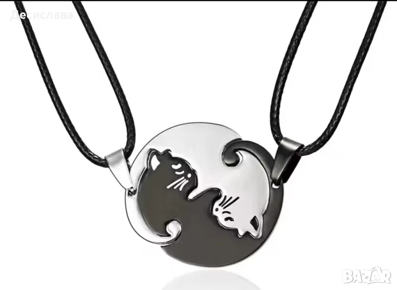 Двоен медальон с котки "Ин и Ян", снимка 1