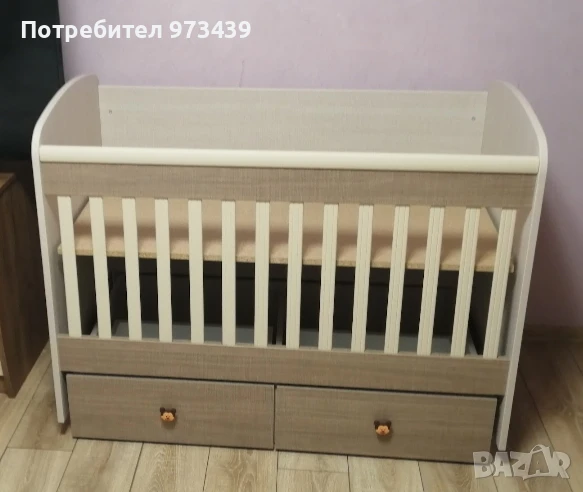 Детска дървена кошара с двулицев матрак към нея , снимка 1