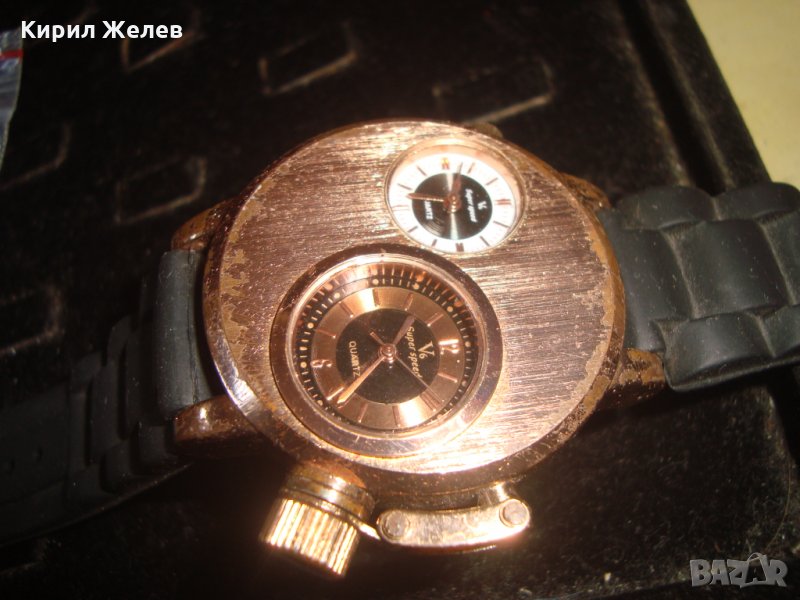 ВИНТИДЖ ЕФЕКТЕН КВАРЦОВ ВНУШИТЕЛЕН ПОЗЛАТЕН ЧАСОВНИК СИЛИКОНОВА КАИШКА МНОГО ФЕШЪН МОДЕЛ 81308, снимка 1