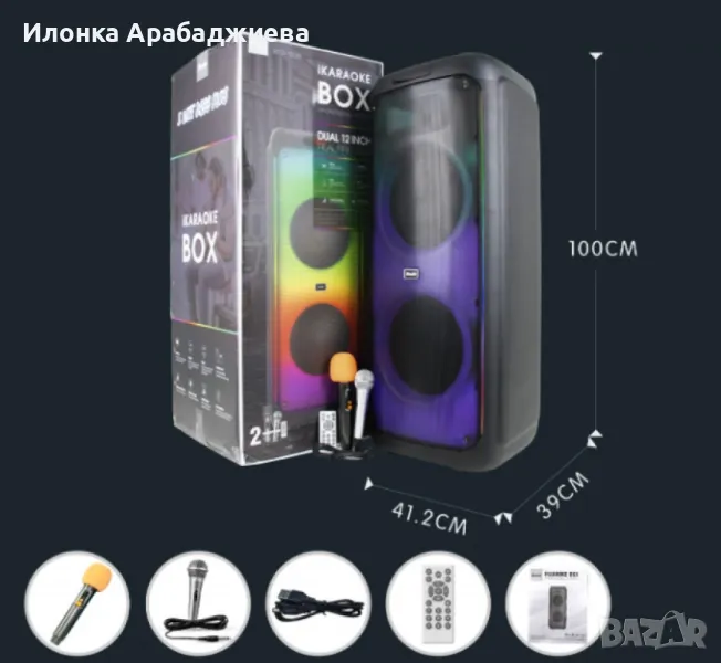 Мощна аудиосистема 12"х2 с два микрофона BTS-1938, снимка 1