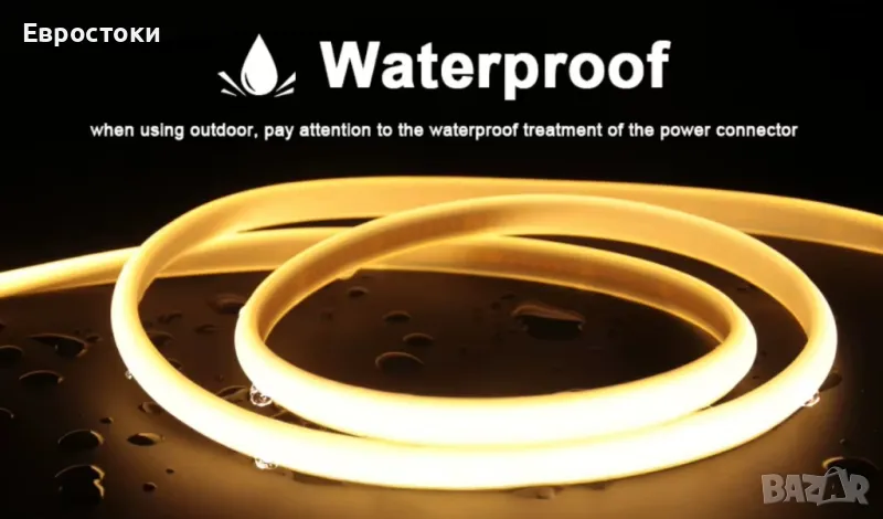 Водоустойчива COB LED лента без самозалепваща се лента, гъвкава,  LED лампа  за вътрешна домашна , снимка 1