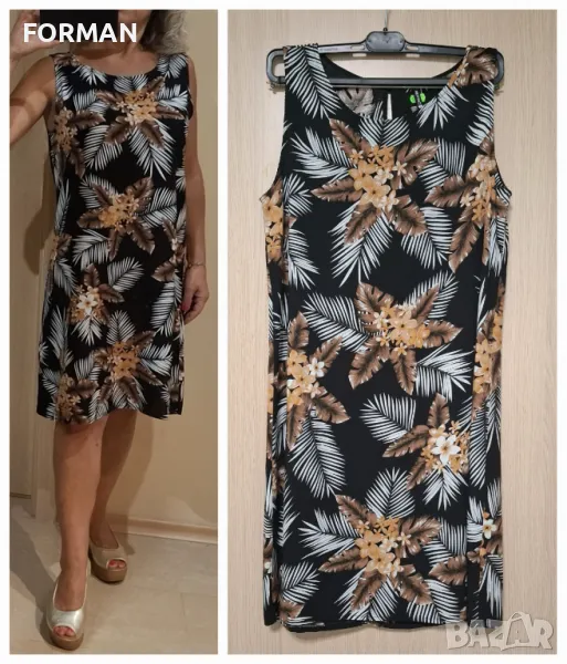 СУПЕРТЪНИЧКА и МНОГО ЛЕКА черна рокля суинг в тропически принт , снимка 1