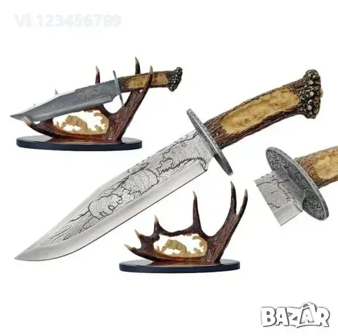 Гравиран декоративен ловен нож (мечка) 23 х 38см, снимка 1