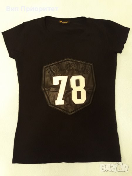 BUTIK BAMB - тениска бутикова , памук и кожа 78, черна с къс ръкав, елегантна и ефектна,с кожен шилд, снимка 1