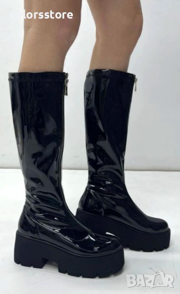 Ботуши на платформа - черен лак - BG10, снимка 1