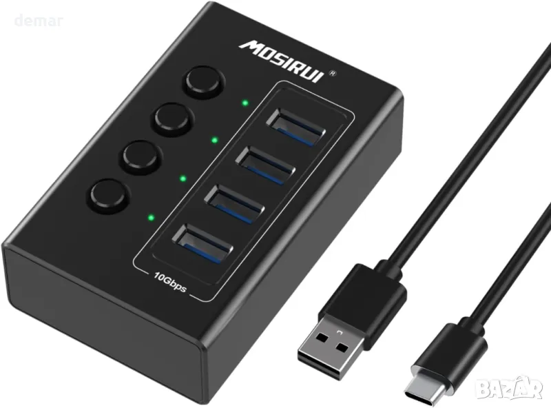 USB C хъб 10Gbps алуминиев 4-портов USB C сплитер с 4 USB-A порта за данни USB 3.1/3.2 Gen2, снимка 1