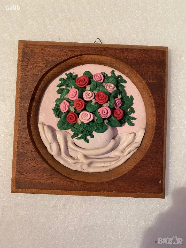 Малка дървена картина изработена от пластелин , снимка 1