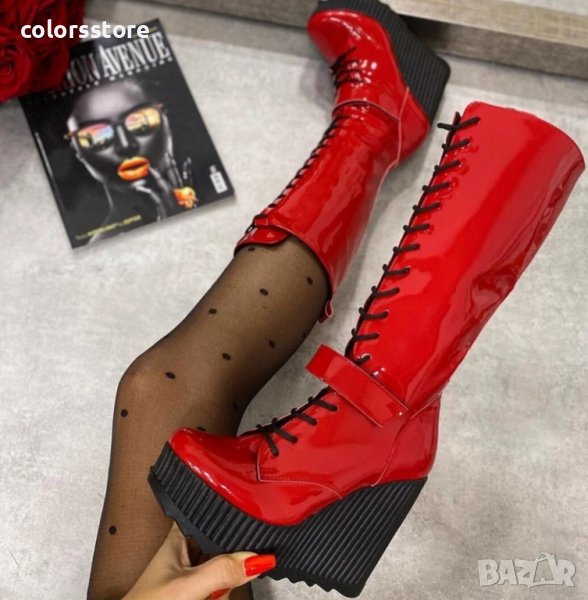 Ботуши на платформа - червен лак - 1905, снимка 1