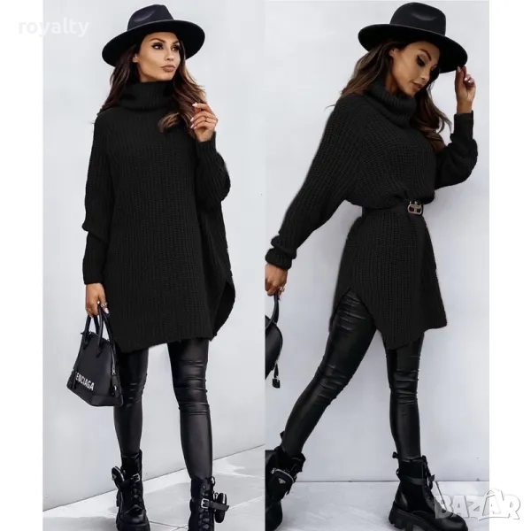 Дамска плетена туника с поло-яка за зимата Различни цветове , снимка 1