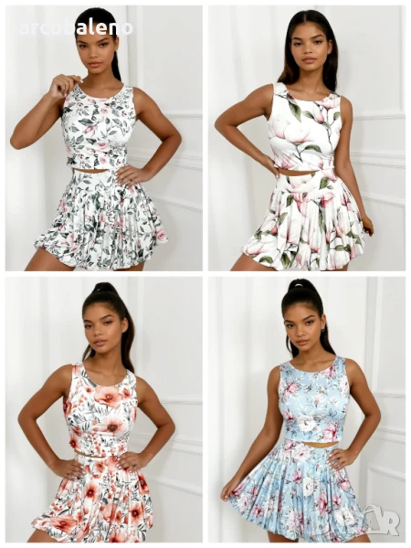 Дамски комплект от две части пола с вградени шорти и топ, 4цвята , снимка 1