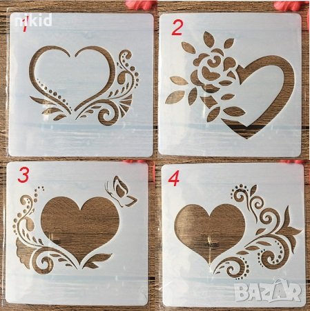 4 вида сърце с декор стенсил шаблон спрей за торта и scrapbook, снимка 1