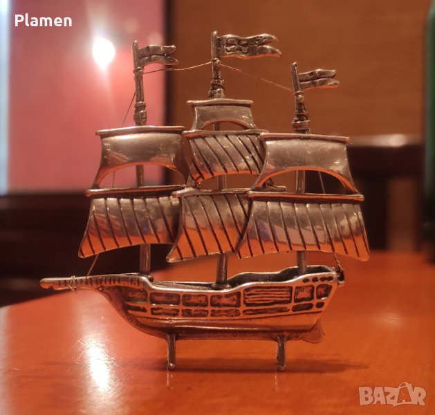 Сребърно корабче - ветроход, снимка 1