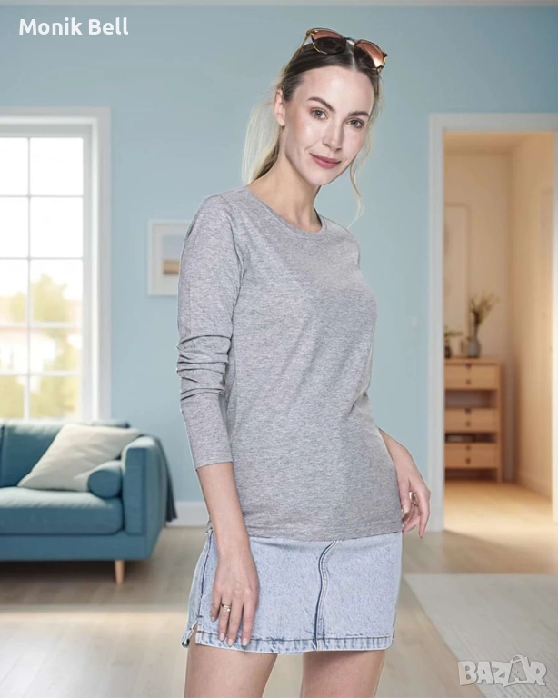 Дамски Тениски с дълъг ръкав - Черно, Тъмно Синьо, Сиво и Тъмносиво, снимка 1