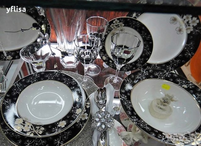 Сервиз в бяло и черно използваем в съдомиялна машина, снимка 3 - Сервизи - 27297198