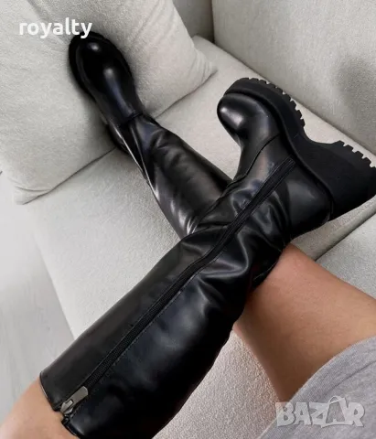 Ботуши на платформа - черна кожа