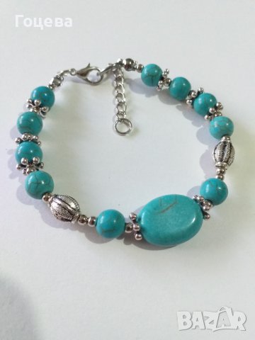 Новата ни Тюркоазена гривна с Тибетски Тюркоази и орнаменти в цвят Сребро , снимка 3 - Гривни - 36719075