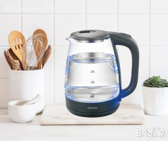 Стъклена електрическа кана Termomax, 1500W, 1.8 л., снимка 3 - Кани - 50440697
