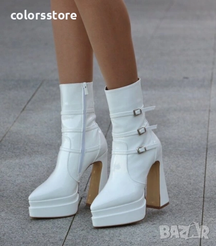 Боти на ток - бял лак - YSV3