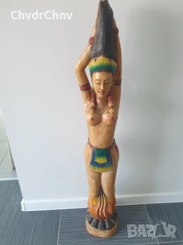 128см-10кг ръчна дърворезба/еротика/голяма стара дървена скулптура/гола жена на клада