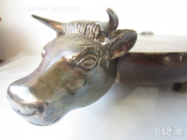  стар дървен поднос дъска метални глава крака опашка рога бик, снимка 7 - Други стоки за дома - 28947123