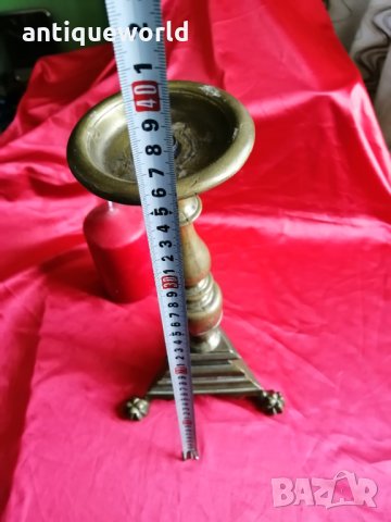 Стар Бронзов ЦЪРКОВЕН СВЕЩНИК ,Дебела Свещ, снимка 5 - Антикварни и старинни предмети - 32637027