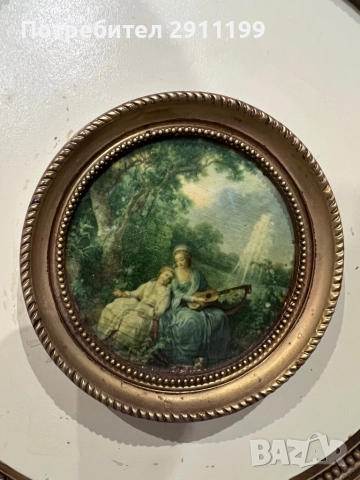 Кръгла антикварна картина, комплект от две, снимка 6 - Картини - 52814400