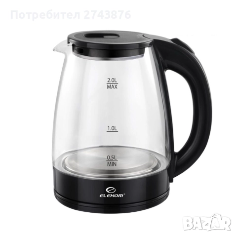 Електрическа Кана ЕК-1800G, 2 Литра, 1500 W, Термоустойчиво тяло от боросиликатно стъкло