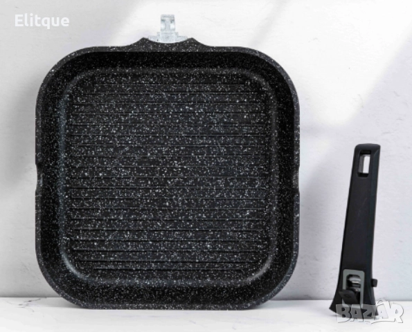 Тиган грил с капак Bohmann, 28х28х5.5см., Лят алуминий, Подвижна дръжка, Индукция, снимка 3 - Съдове за готвене - 52818822