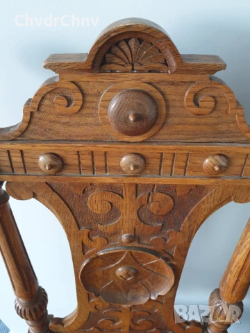 115см дърворезба/2бр чифт стари ретро дървени столове с релефни седалки, снимка 2 - Столове - 50727413