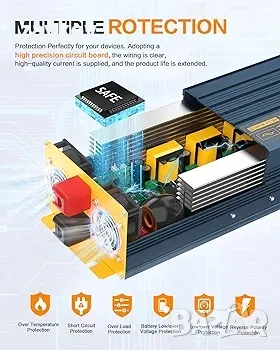 1200 W инвертор Чиста синусоида DC 12 V до 230 V AC захранващ преобразувател, снимка 3 - Друга електроника - 47746261