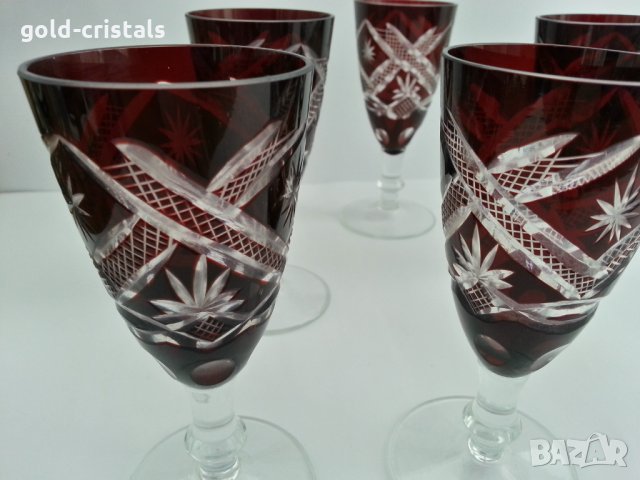 кристални чаши с гарафа червен цветен кристал, снимка 8 - Антикварни и старинни предмети - 28448588
