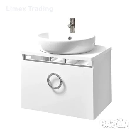 Долен шкаф за баня с мивка Макена, PVC конзолен, Плавно затваряне, Лайт бял, снимка 1