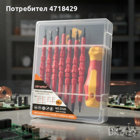 Професионален комплект двустранни изолирани отвертки с дръжка - 14в1, снимка 2 - Отвертки - 53270744