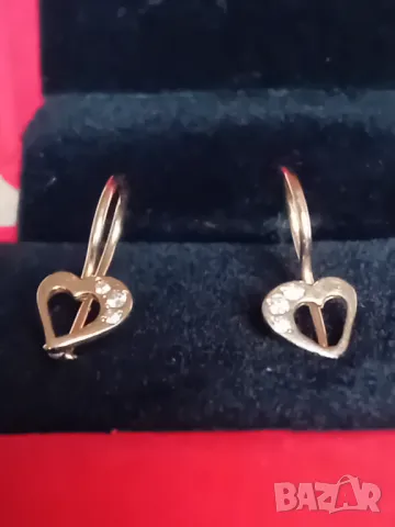 Руски златни обеци сърца и халкички, снимка 5 - Обеци - 49542294